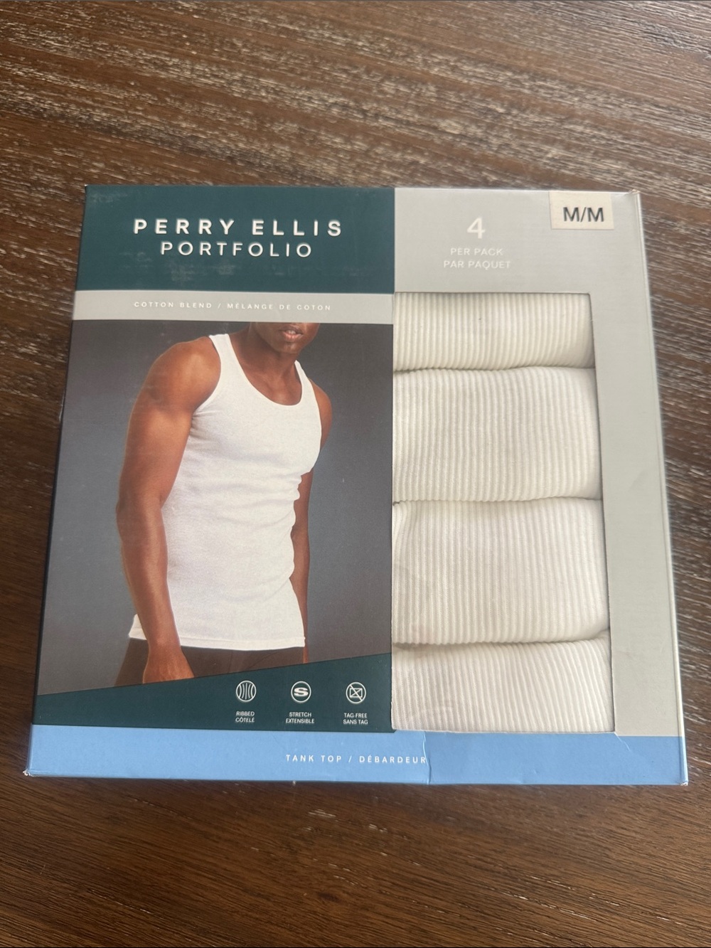 Perry Ellis White Ribbed Tank Tops - 4 Pack